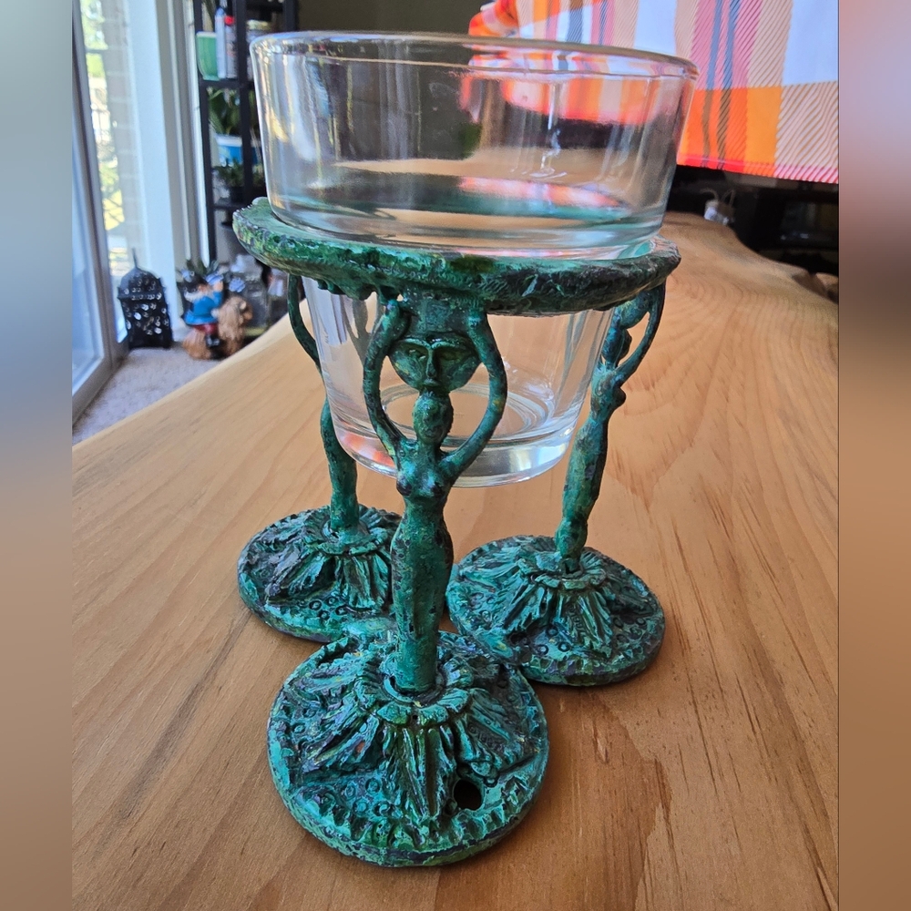 Vintage Triple Goddess Orb / Votive Tealight Candle Holder Stand